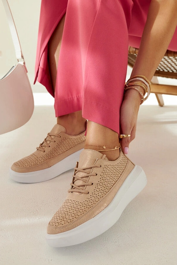 Goldene Plateau-Sneaker für Damen, geschnürt, durchbrochen, Lori