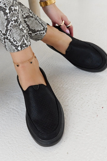 Schwarze durchbrochene Damenschuhe, Slipper, mit dicker Sohle, Marcie 2