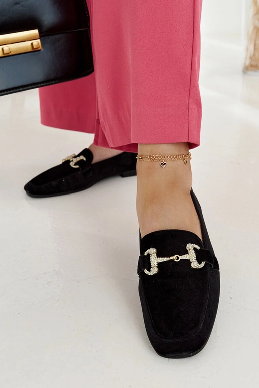 Schwarze Samtmokassins mit Zirkonen...