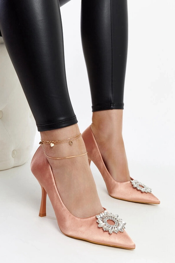 Beige satinierte Stilettos mit Zirkonen von Susegana
