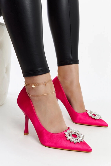 Rosa satinierte Stilettos mit Zirkonen von Susegana 2