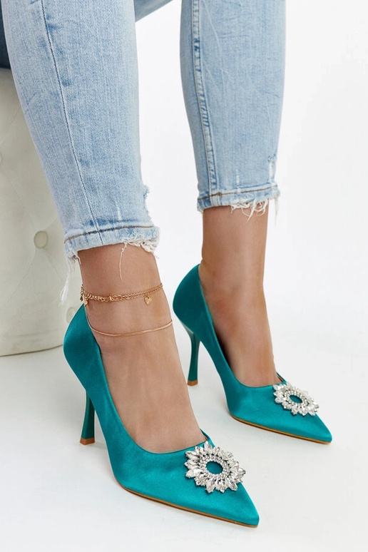 Grüne satinierte Stilettos mit...