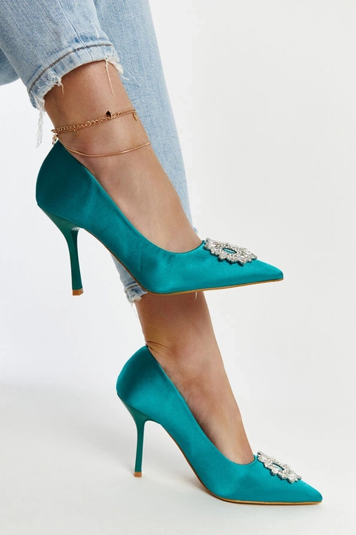 Grüne satinierte Stilettos mit...