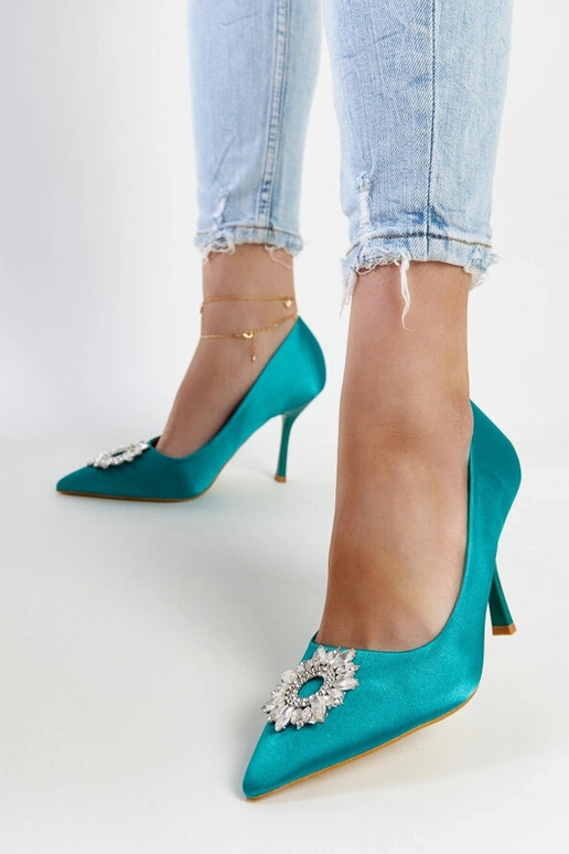 Grüne satinierte Stilettos mit...