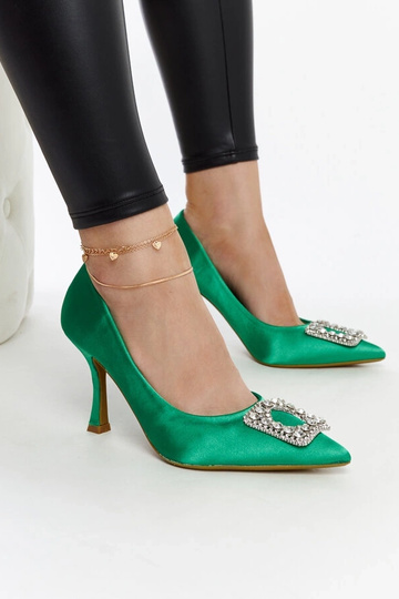 Grüne satinierte Stilettos mit Clemente-Zirkonen 2