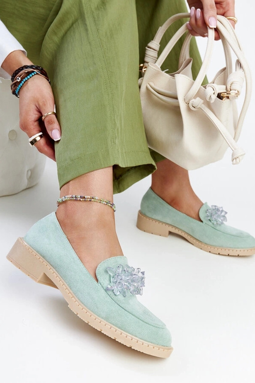 Hellgrüne Wildleder-Mokassins mit...