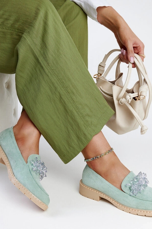 Hellgrüne Wildleder-Mokassins mit...