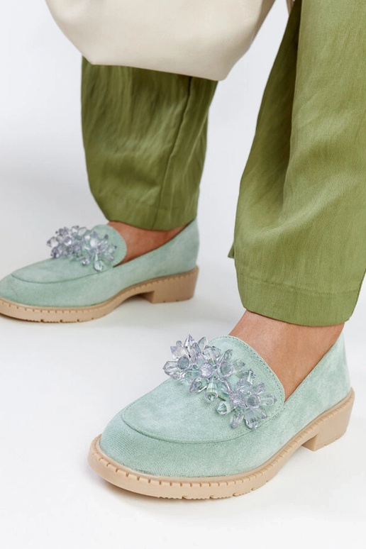 Hellgrüne Wildleder-Mokassins mit...