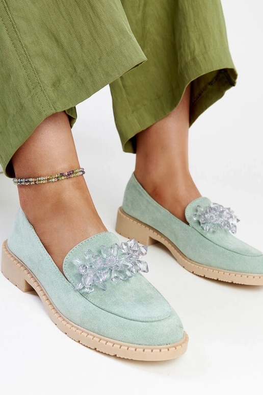 Hellgrüne Wildleder-Mokassins mit...