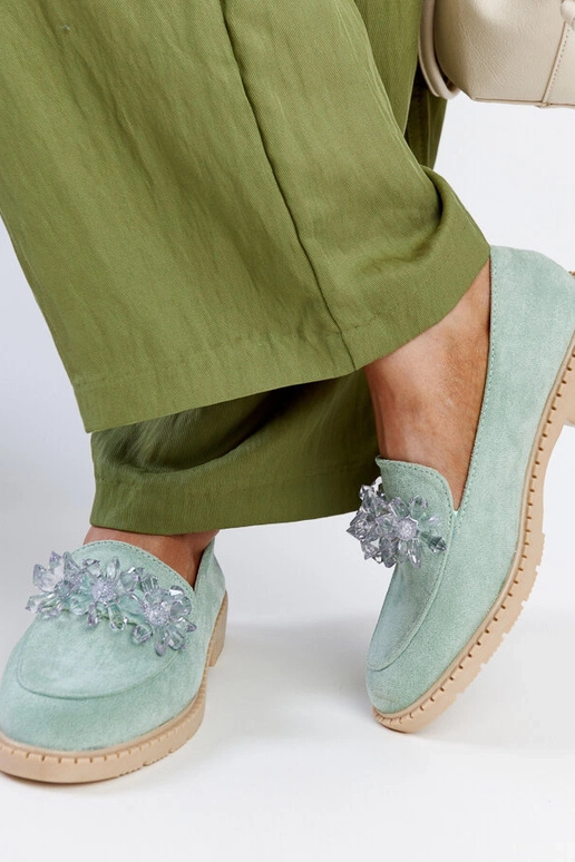 Hellgrüne Wildleder-Mokassins mit...