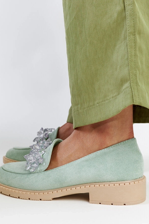 Hellgrüne Wildleder-Mokassins mit...