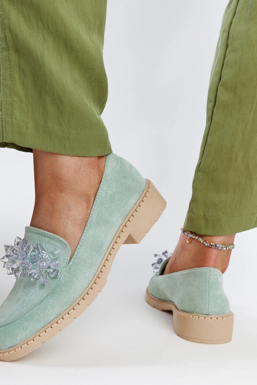 Hellgrüne Wildleder-Mokassins mit...