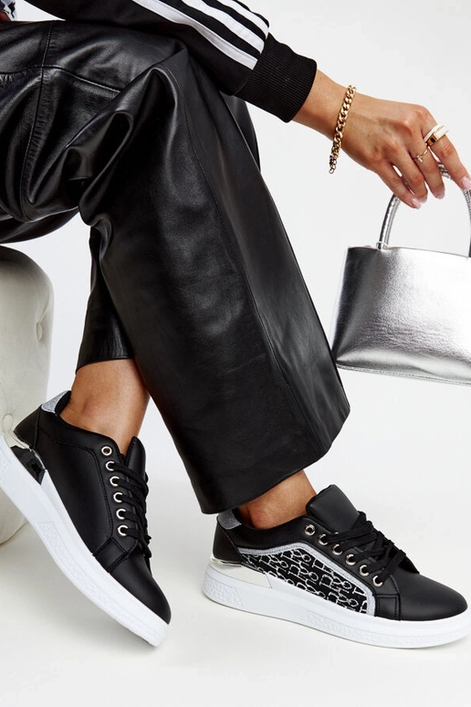 Schwarze Glitzer-Plateau-Sneakers Fekete Schwarze Glitzer-Plateau-Sneakers Fekete