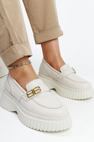 Hellebeige Leder-Schnürschuhe Karino
