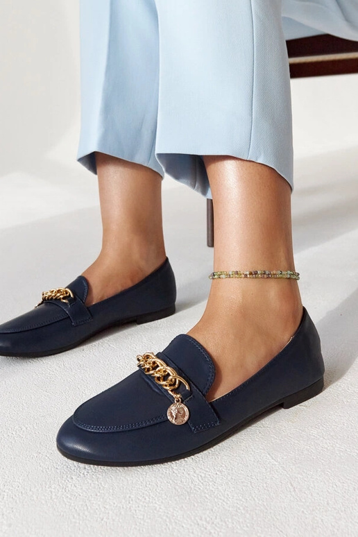 Marineblaue Scaletta-Loafer mit Kette