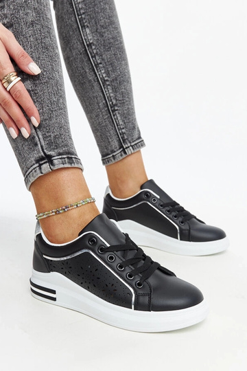 Schwarze durchbrochene Sneakers mit Glitzer Zorka