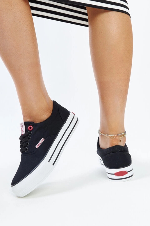 Schwarze Damen-Sneaker mit dicker...