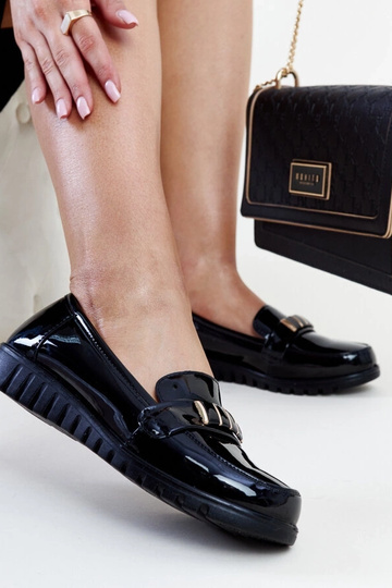 Schwarze Lackleder-Loafer mit dekorativem Riemen Marlisa 2