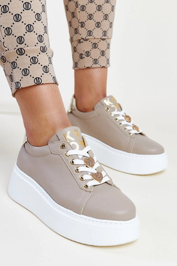 Dunkelbeige Leder-Sneakers...