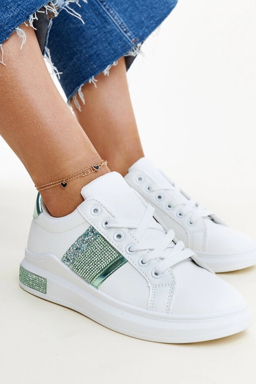 Weiße und grüne Sneakers mit Zirkonia...