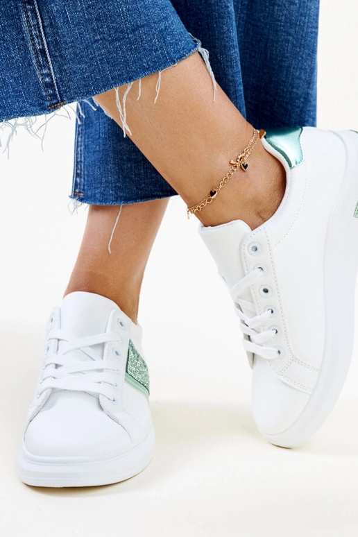 Weiße und grüne Sneakers mit Zirkonia...