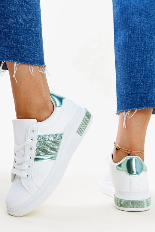 Weiße und grüne Sneakers mit Zirkonia...