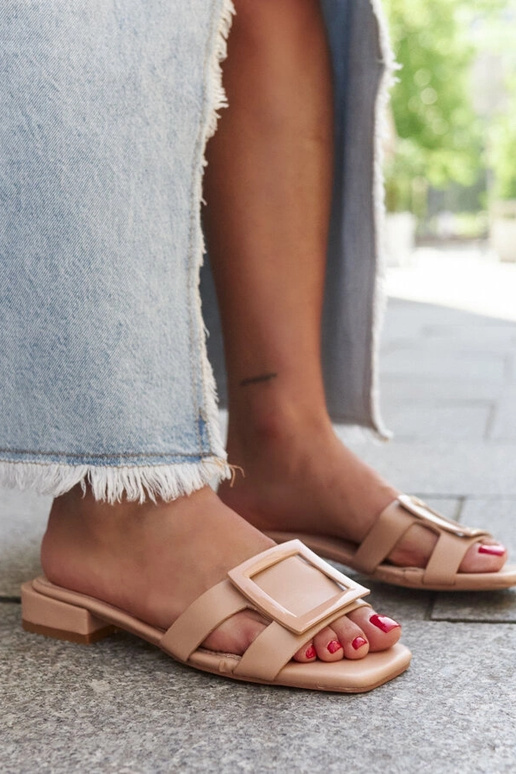 Beige Flip-Flops mit Ledersohle Wilia