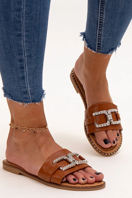 Braune Pantoletten mit dekorativer...