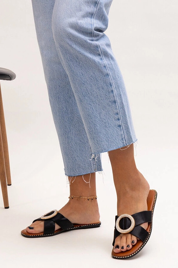 Schwarze Flip-Flops mit Zirkonia-Schnalle Salimba