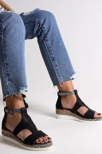 Schwarze Tiuma-Sandalen mit niedrigem Keilabsatz 2