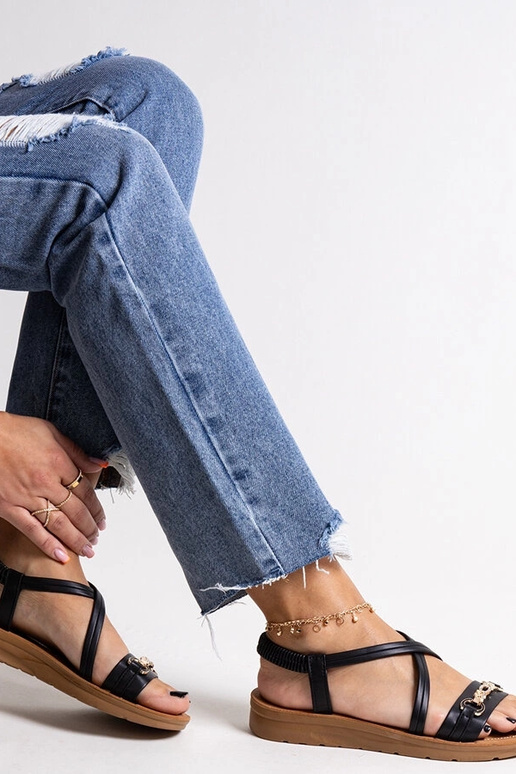 Schwarze Sandalen mit goldener...