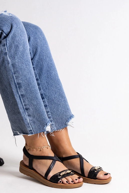 Schwarze Sandalen mit goldener...