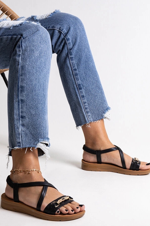 Schwarze Sandalen mit goldener...