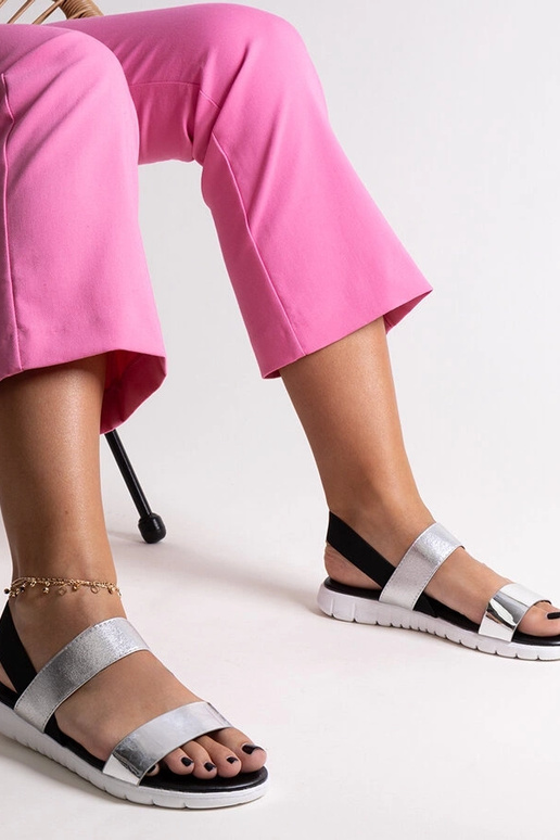 Silberne flache Sandalen „Evelynia“