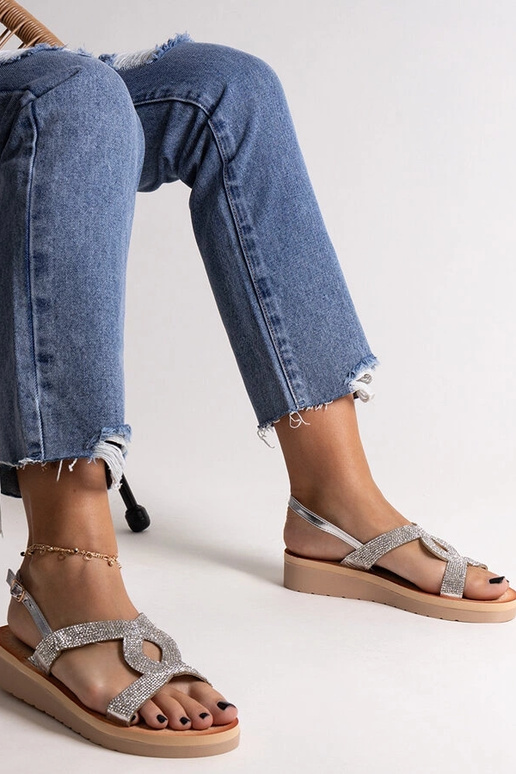 Silberne Plateausandalen mit Zirkonen...