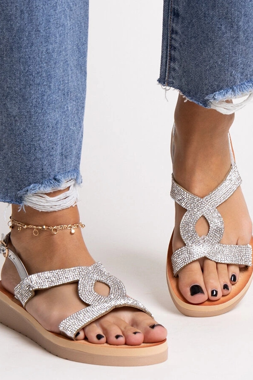 Silberne Plateausandalen mit Zirkonen...
