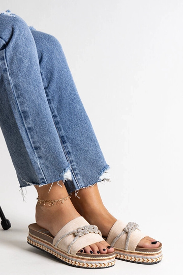 Beige Flip-Flops verziert mit Kamilian Zirkonen