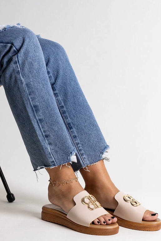 Beige Flip-Flops mit dekorativer...