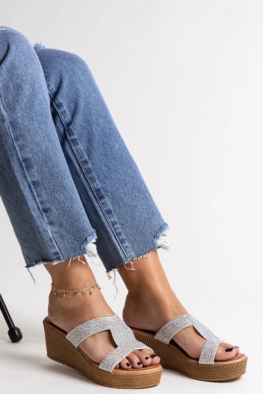 Silberne Keilsandalen mit Zirkonia...