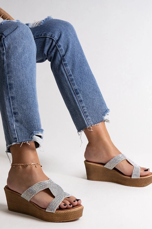 Silberne Keilsandalen mit Zirkonia...