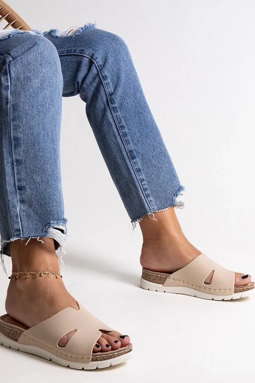 Beige Flip-Flops mit Ledersohle Masha