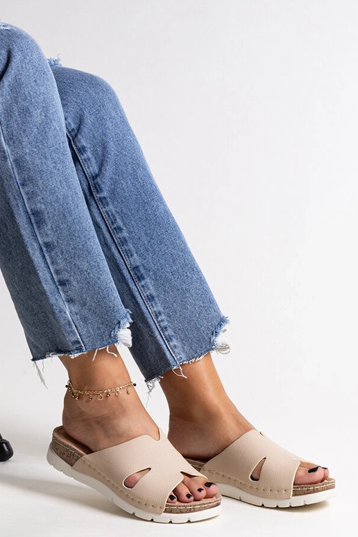 Beige Flip-Flops mit Ledersohle Masha