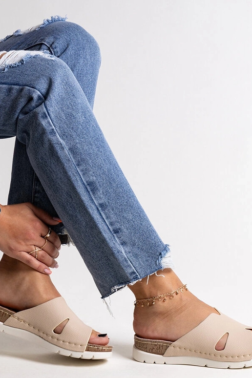 Beige Flip-Flops mit Ledersohle Masha