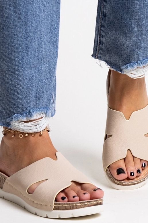 Beige Flip-Flops mit Ledersohle Masha