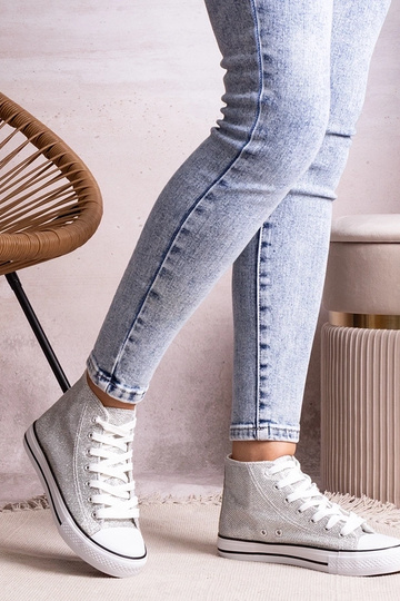 Silberne High-Top-Sneaker aus glänzendem Mesh von Ranifali