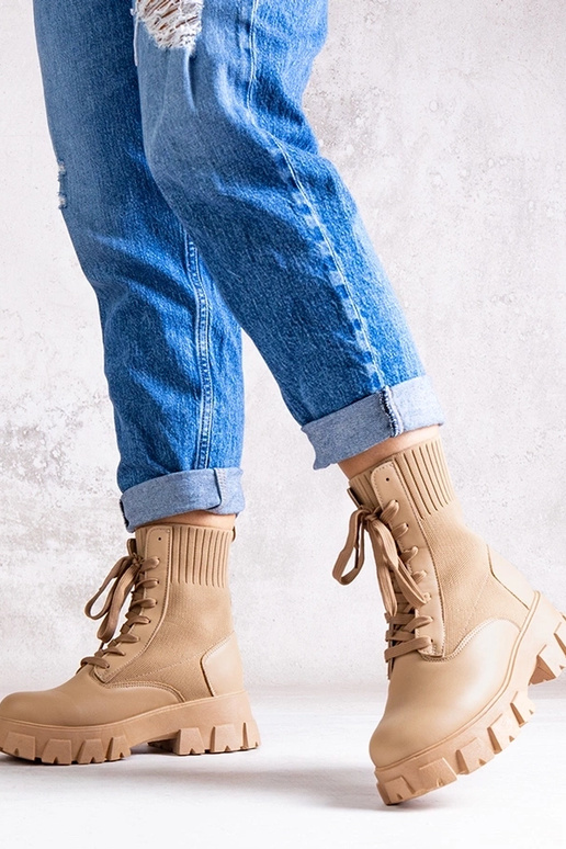 Beige Stiefeletten mit elastischem...