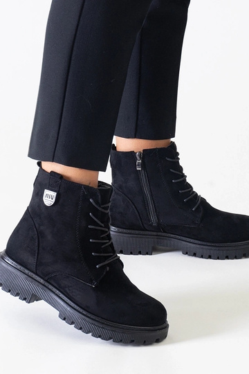 Schwarze Arbeitsstiefel aus Kunstwildleder Leonora auf Plattform