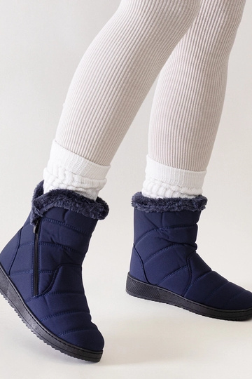 Marineblaue Schneestiefel mit Fell verziert Khit