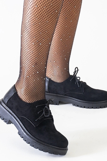 Schwarze Freizeitschuhe mit Schnürung aus Kunstwildleder Kalila