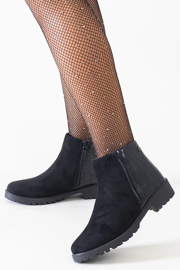 Schwarze Knöchelstiefel mit Krokodilprägung, Kunstwildleder Mifsada 2